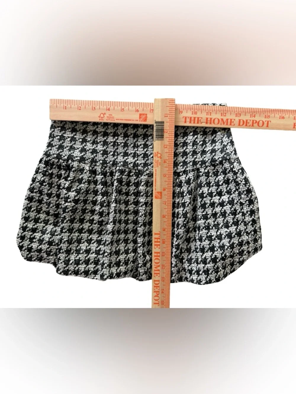 Zara Black White Tweed Bubble Hem Mini Skirt Houndstooth Size S
